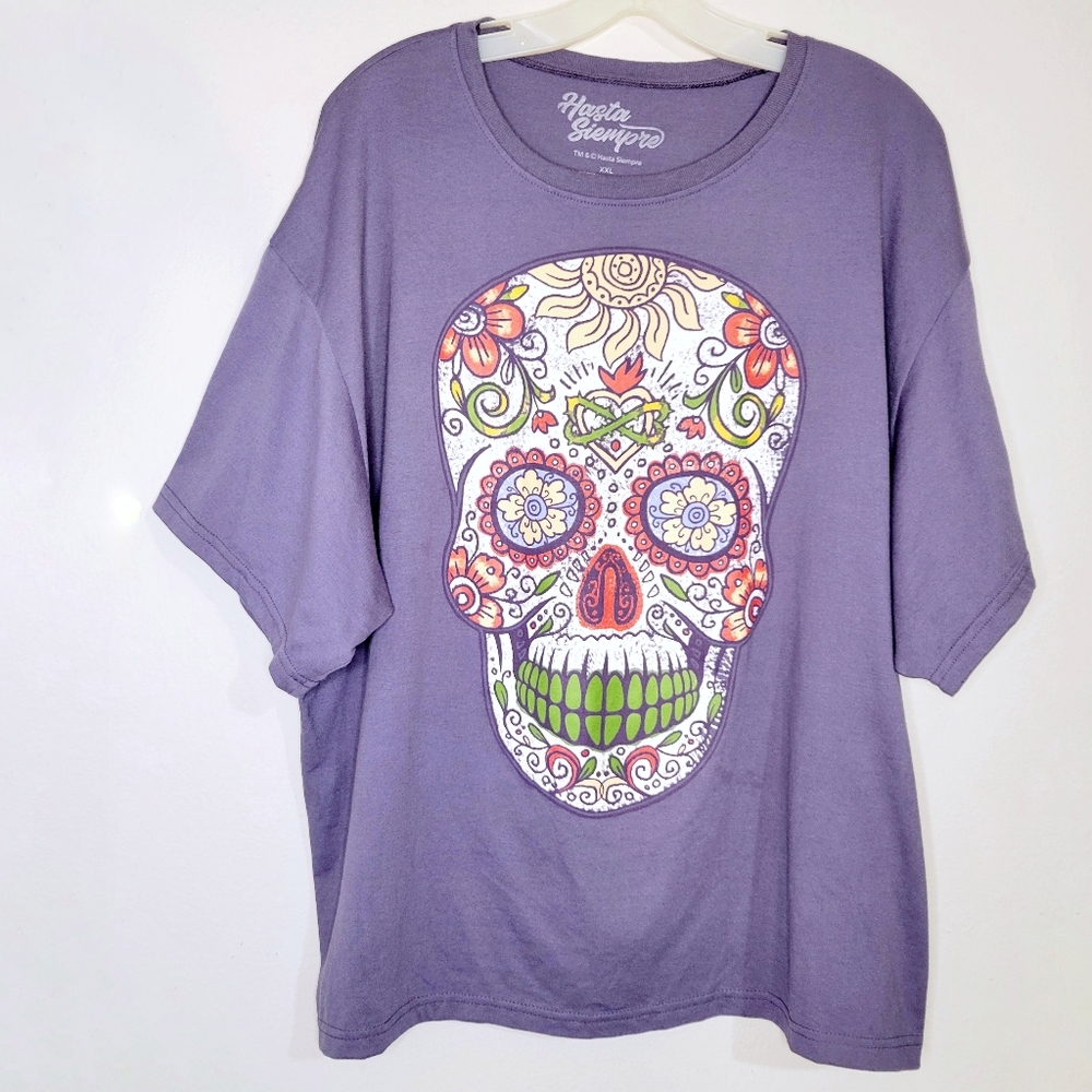 Hasta Siempre Sugar Skull Day Of The Dead Purple Graphic T-Shirt
